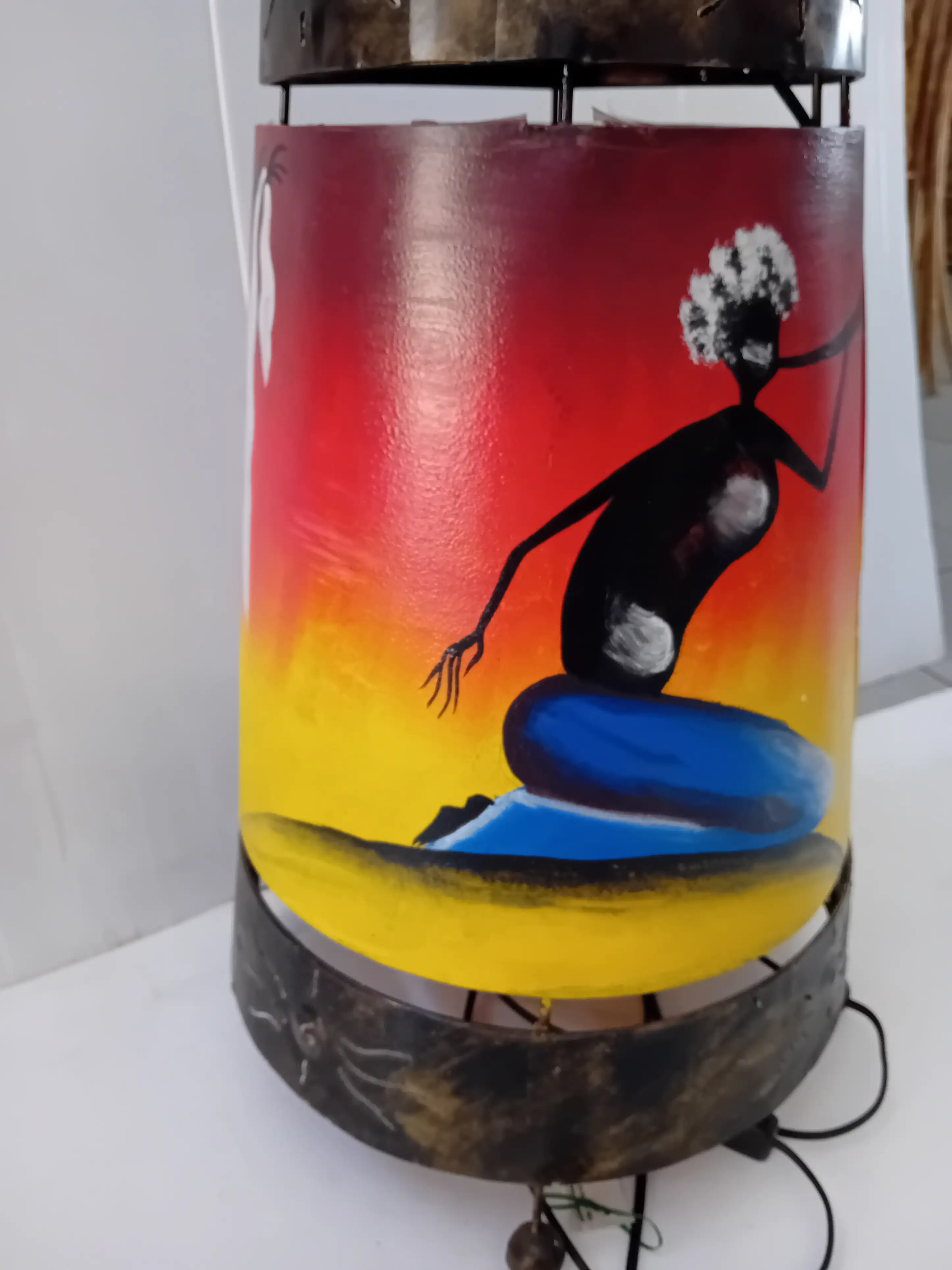 Lampada a Stelo Etnica in Rame e Metallo Dipinta a Mano – Altezza 152 cm - 4