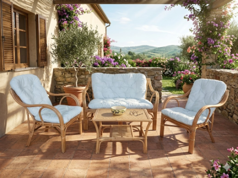 Salotto in rattan naturale vimini Makita 4 posti