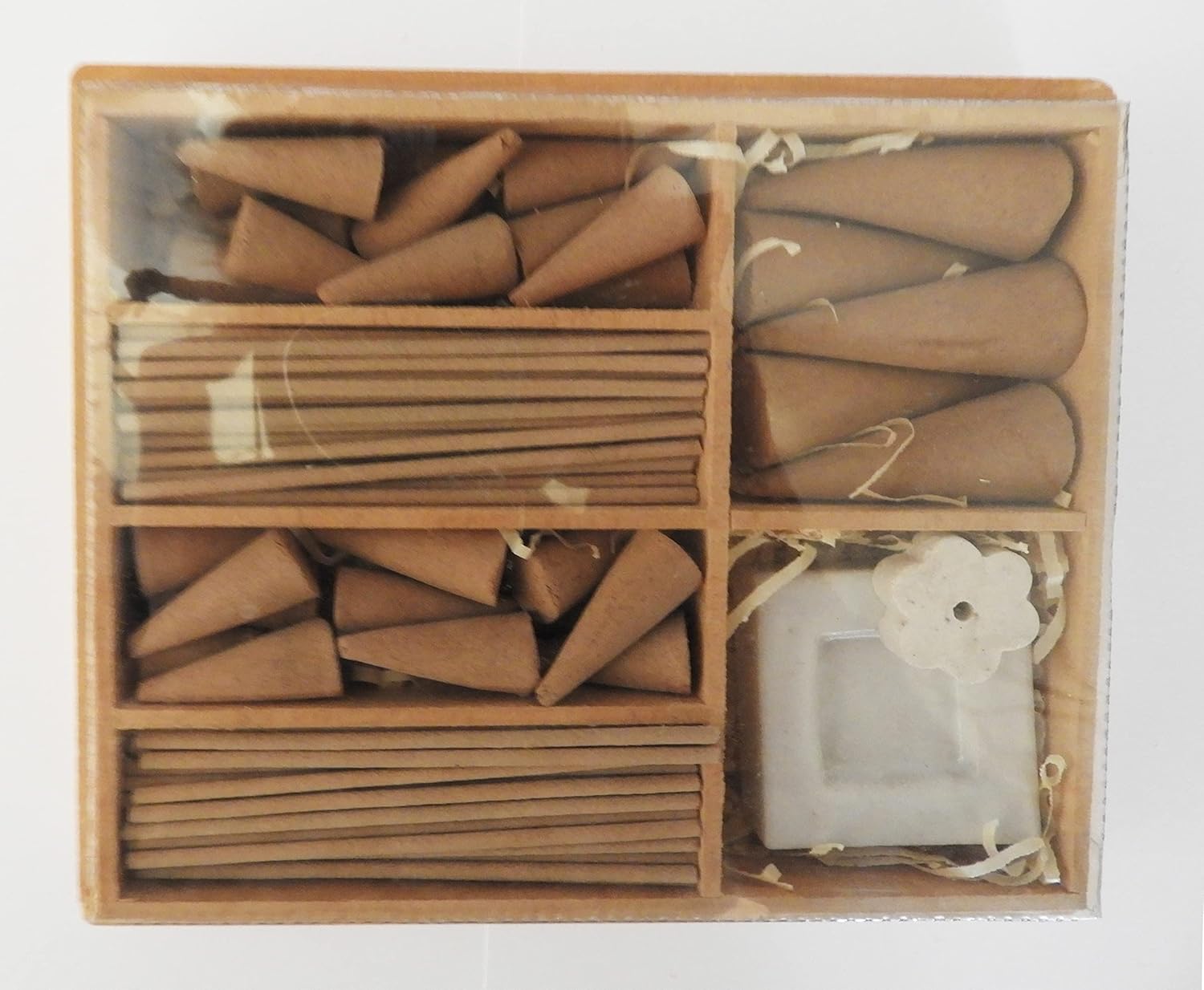 Set Regalo INCENSO con BRUCIA INCENSO Confezione CM 16X13X4 H Contenitore in Legno