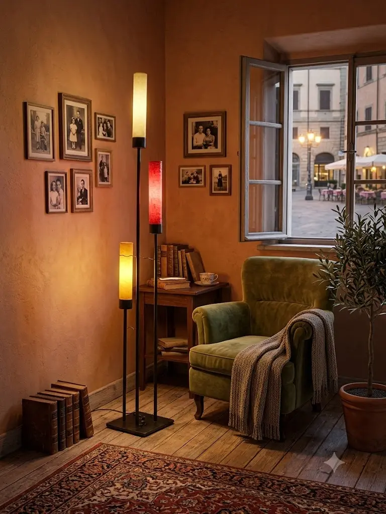 Lampada da Terra Vintage a 3 Luci in Ferro e Diffusori Colorati – H 200 cm