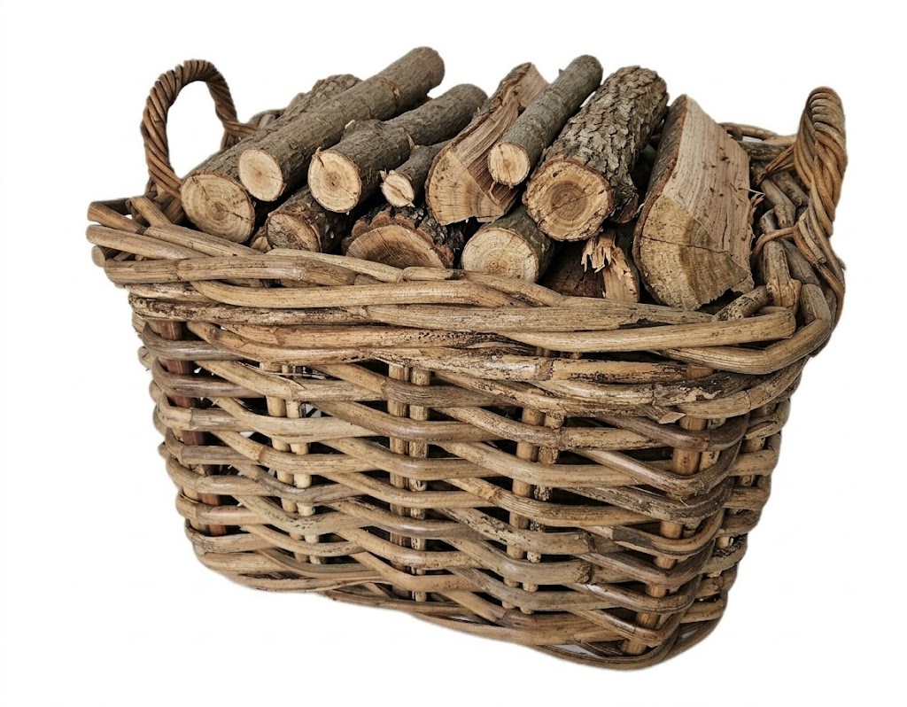 porta legna in vimini rettangolare cm 52x40x36 H con manici cm 46