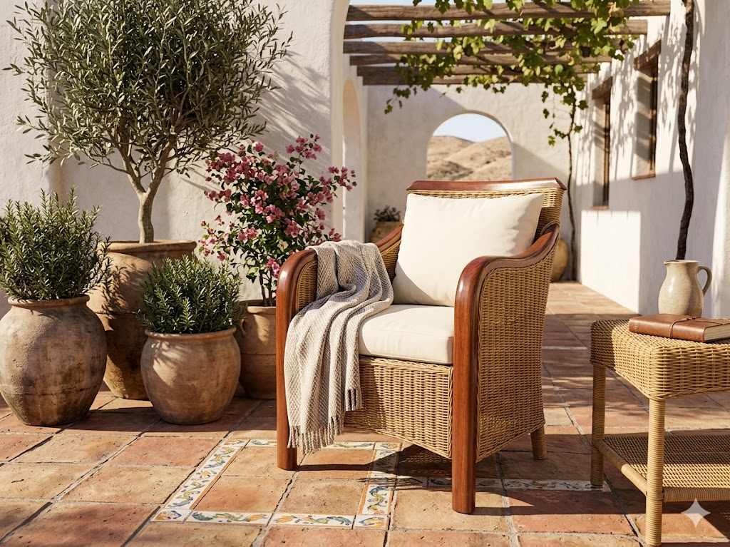 Poltrona Argo – Eleganza Materica in Midollino e Legno