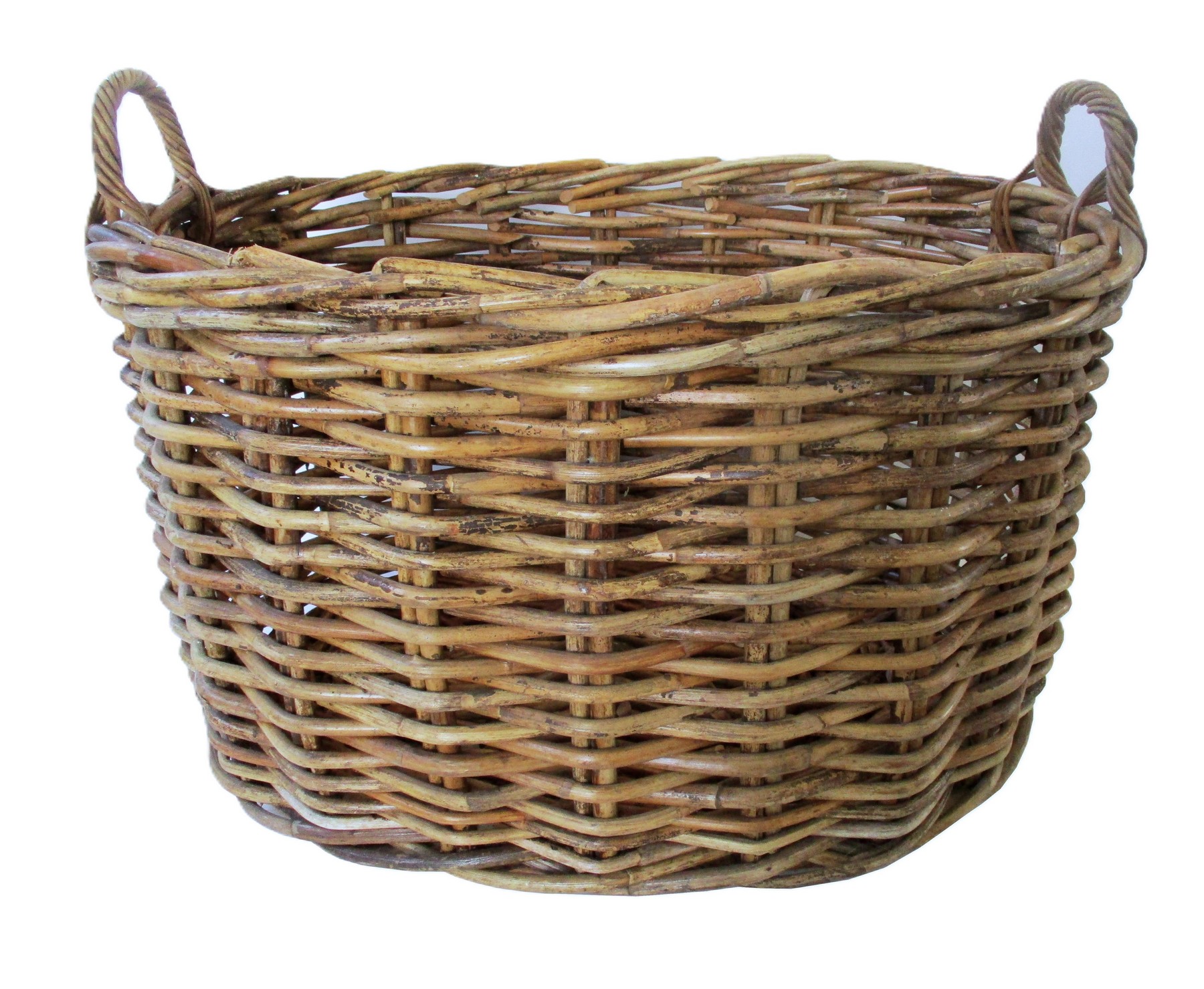 cesto porta legna ovale in vimini cm 79x64a43 H con manici cm 52 H