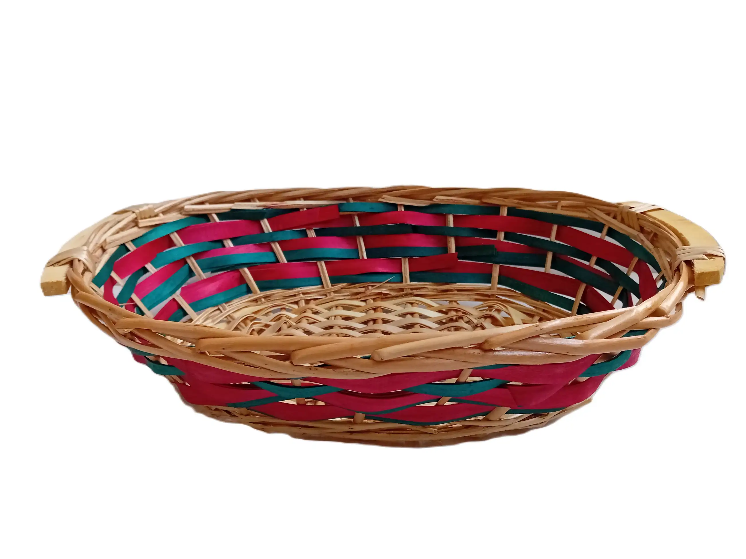 Cesto Ovale 42x29x10 cm in Vimini Intrecciato Bicolore (Verde e Rosso)