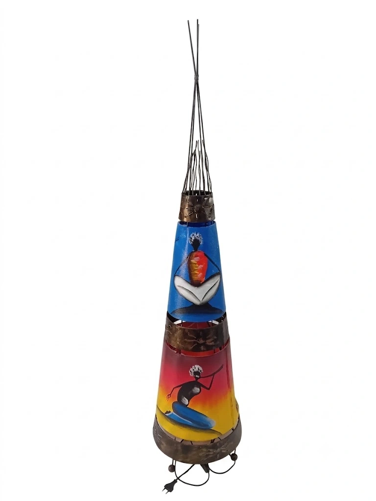 Lampada a Stelo Etnica in Rame e Metallo Dipinta a Mano – Altezza 152 cm
