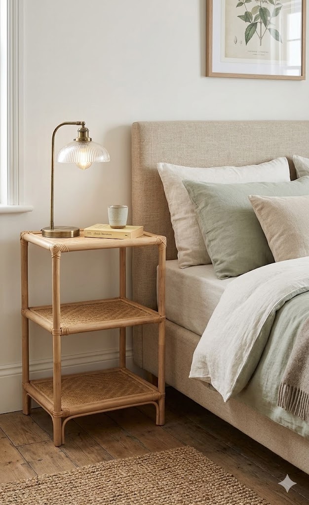 comodino rattan naturale 3 piani  vimini