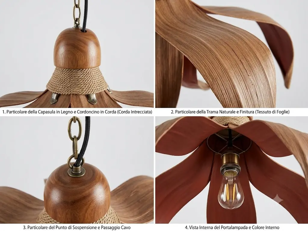 Lampadario Sospensione Fiore in Bambù e Legno - 3