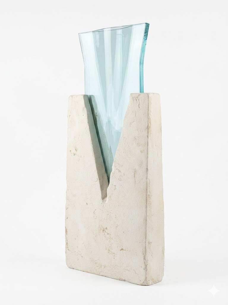 Vaso con base in pietra e cristallo asportabile CM 60 h - 3