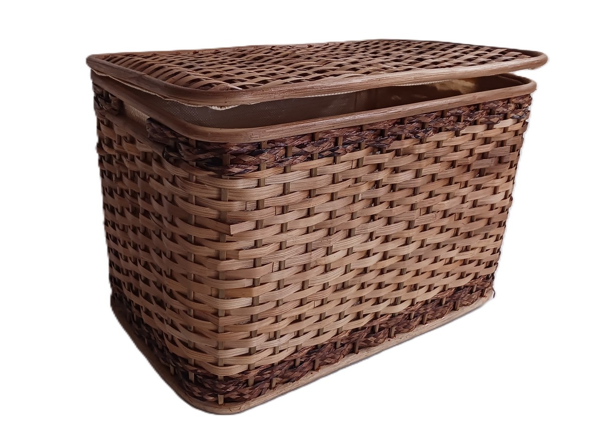 Baule Portabiancheria in Rattan Noce chiaro Cm 60x37x41 H