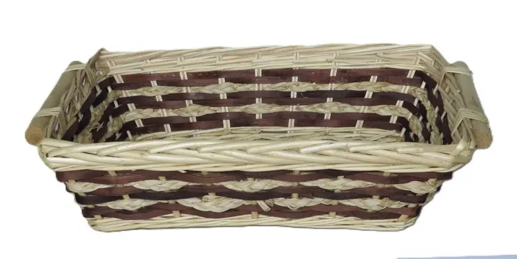Cesto Rettangolare Bicolore in Vimini con Manici Laterali cm 50x34x12 H