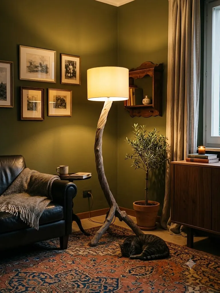 Lampada da Terra Artigianale in Vero Tronco di Rattan H 160 cm