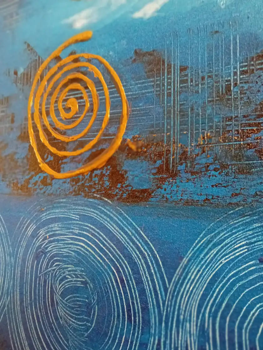 Quadro Astratto Batik "Oceano di Spirali" – Dipinto a Mano in Rilievo a Bali 120x102 cm