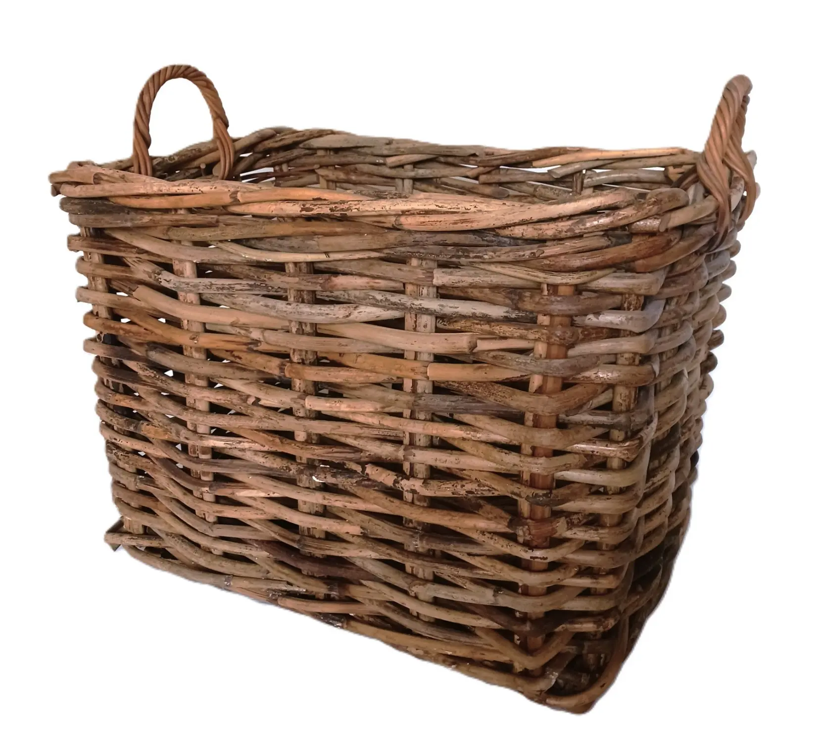 cesto porta legna rettangolare in vimini cm 82x64x67 H con manici cm 74 H