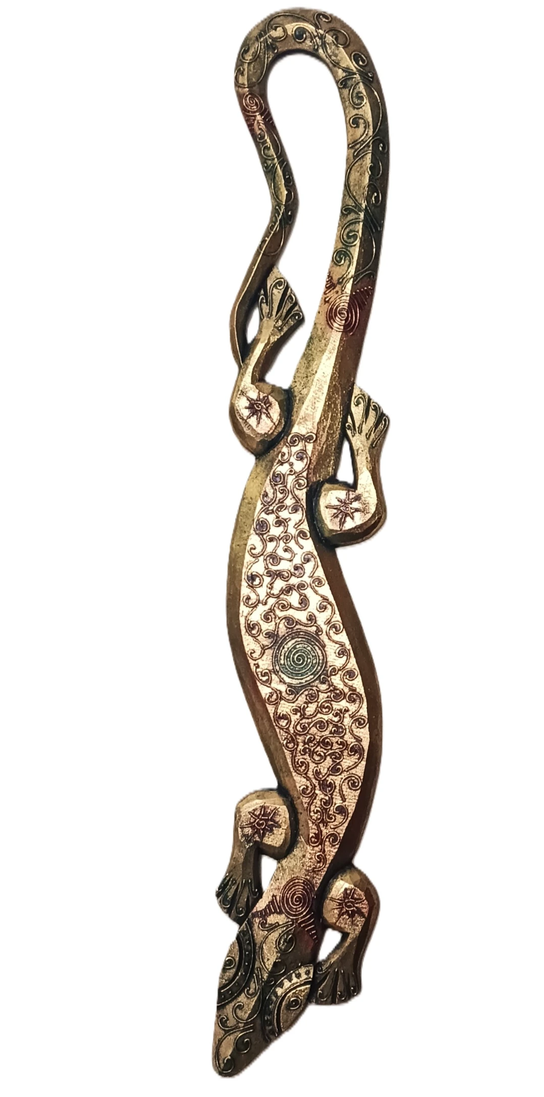 Geco Decorativo Lungo Dorato – Scultura da Parete Portafortuna in Legno Cm 98 H - 3