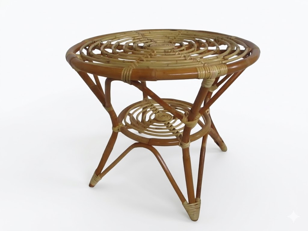 tavolino rattan naturale rotondo cm 65x60 H art ck1010/g