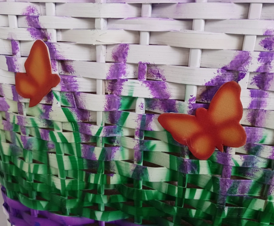 Cesto porta biancheria/giocattoli in Rattan Viola lavanda Cm 44x31x53 H - 3