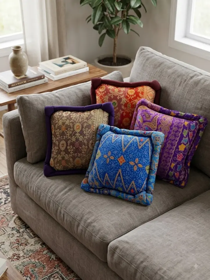 Set 4 Cuscini Arredo Sfoderabili in Cotone 37x37 cm – Lavorazione Etnica e Decorativa