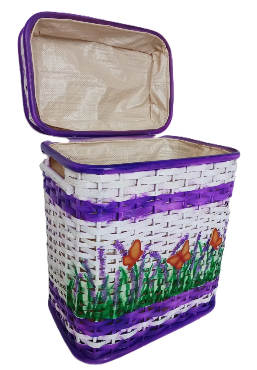 Cesto porta biancheria/giocattoli in Rattan Viola lavanda Cm 40x26x48 H