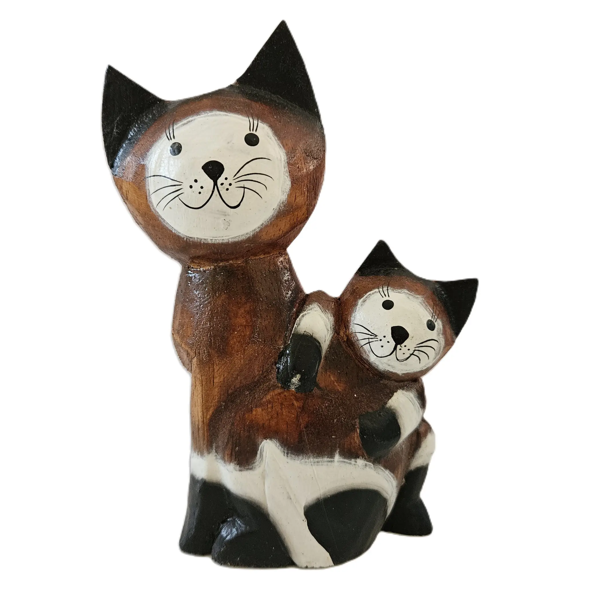 Scultura – Statua Mamma Gatta con Cucciolo in Legno Massello Cm 10x3x15 H