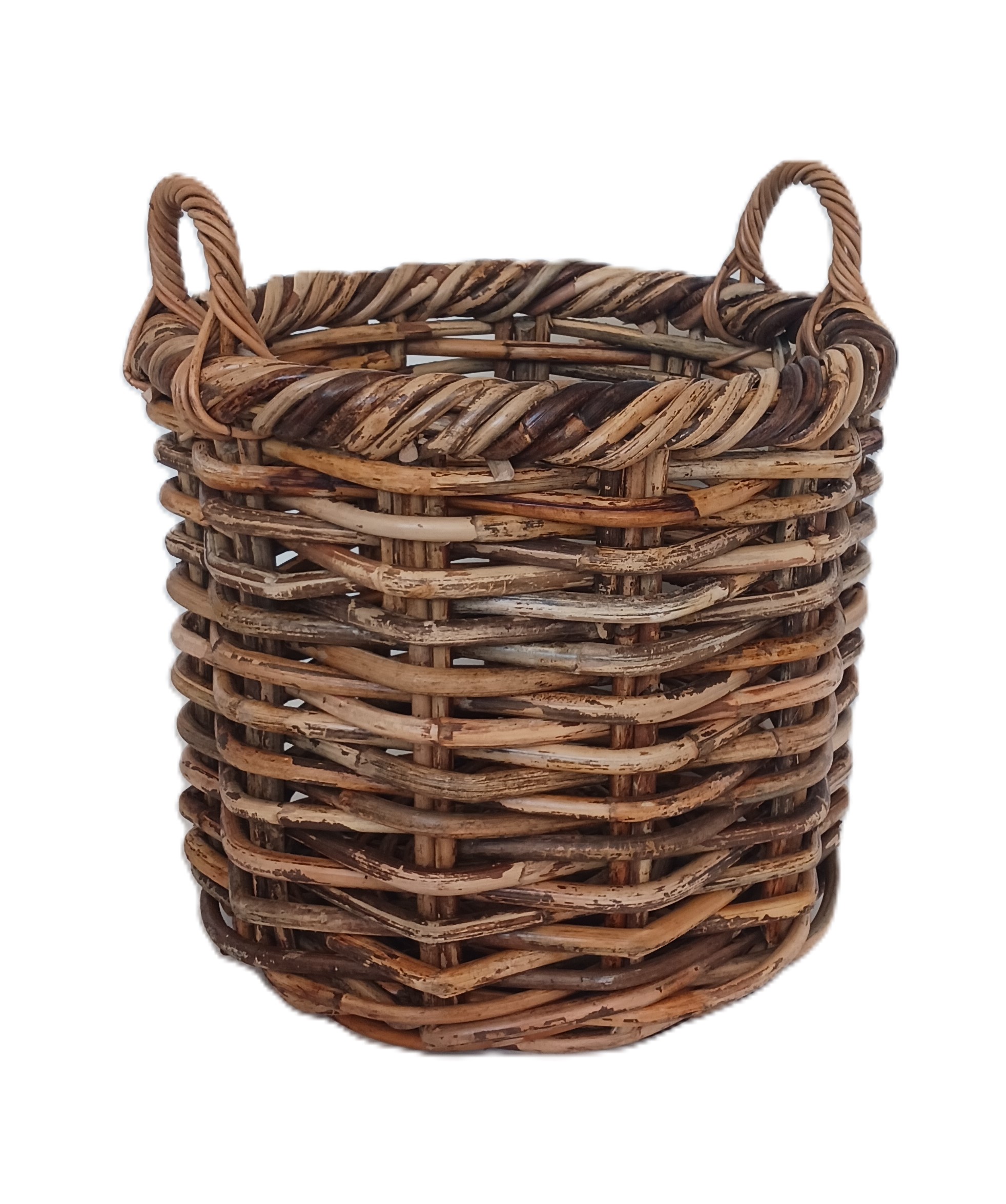 porta legna rotondo in vimini rattan   cm 43x40 H con manici cm 48