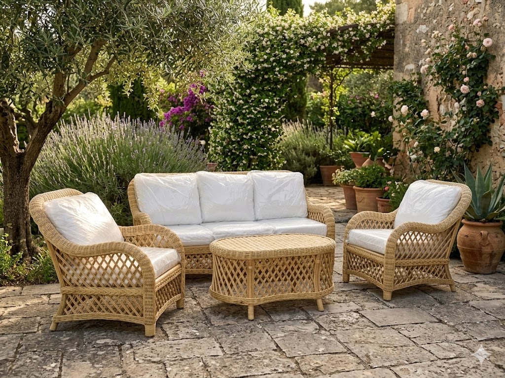 Salotto rattan naturale vimini Crystal 5 posti