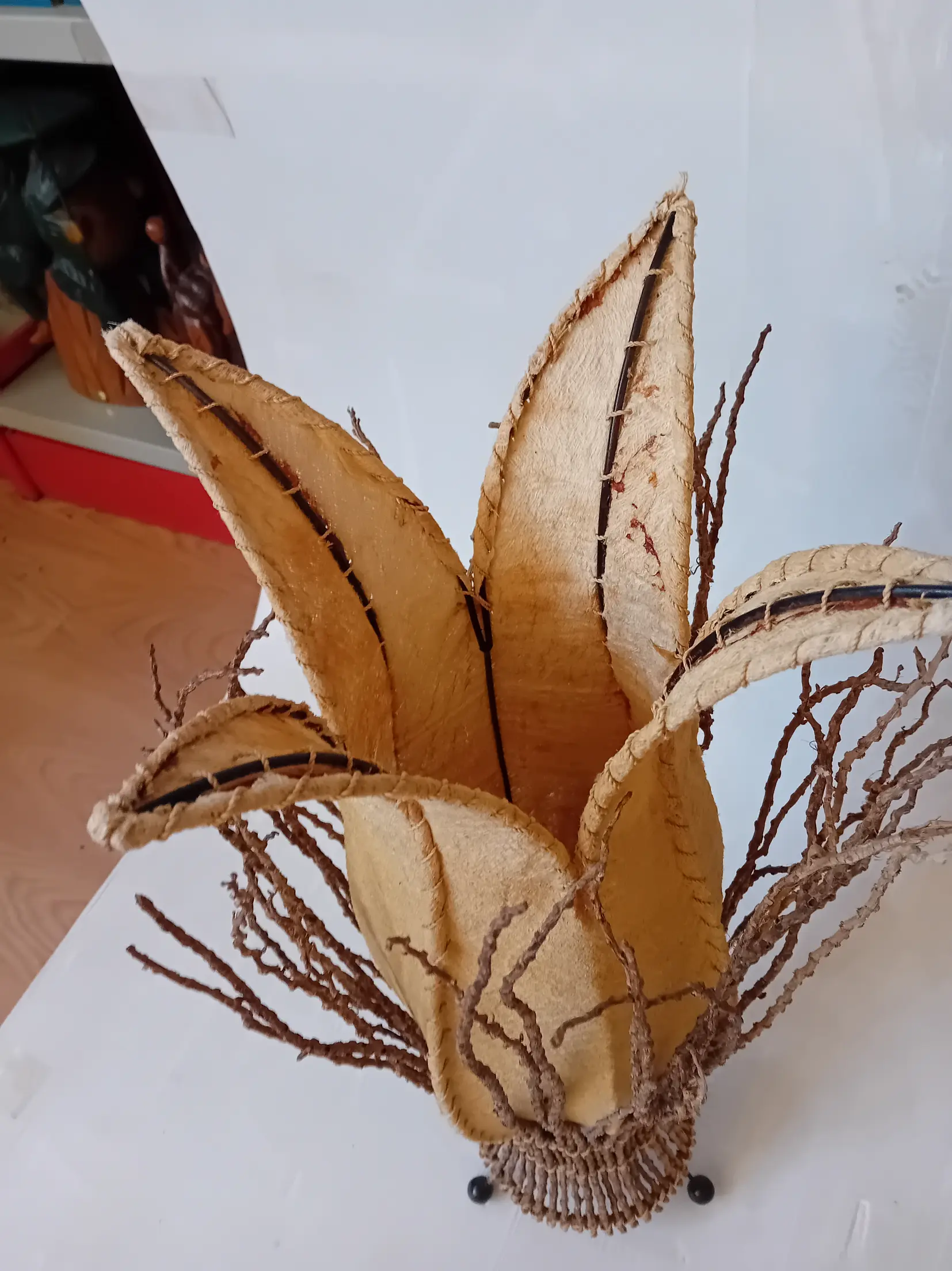 lampada rattan con ciuffi - 3