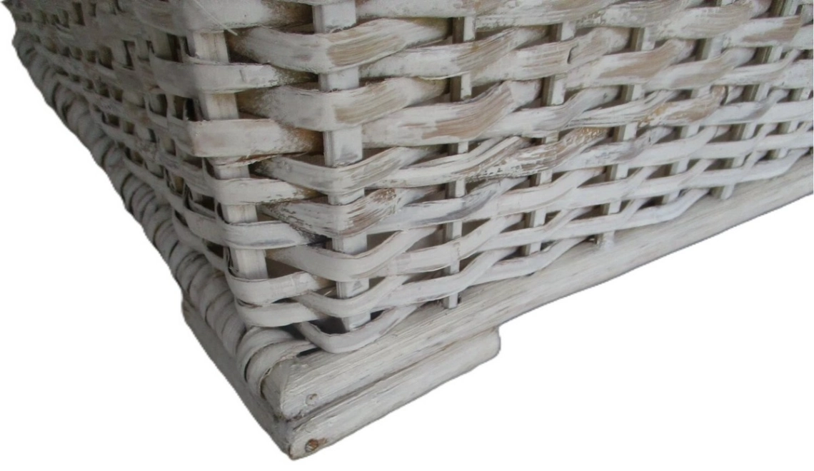 Baule Porta Biancheria in Rattan Decapato Bianco Cm 63x33x34 H - 3