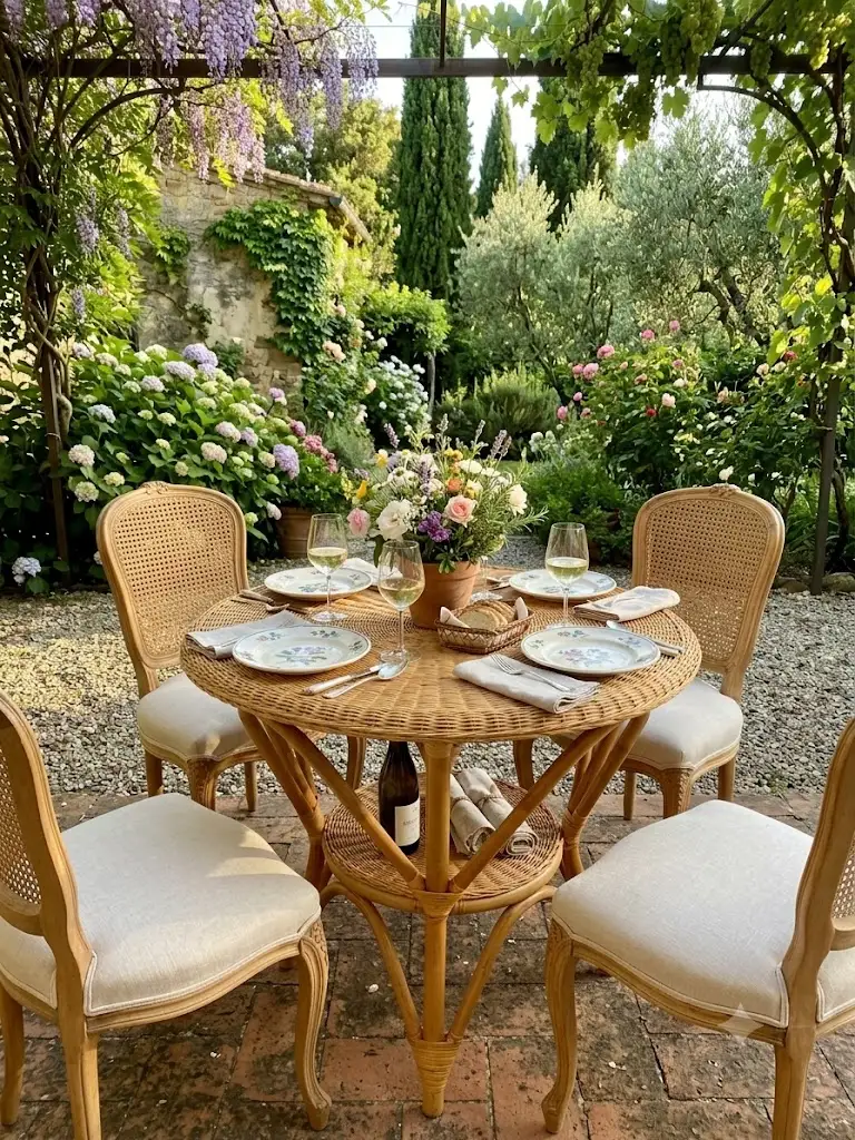 Tavolo da Pranzo Rotondo in Midollino e Bamboo – Ø 75 cm