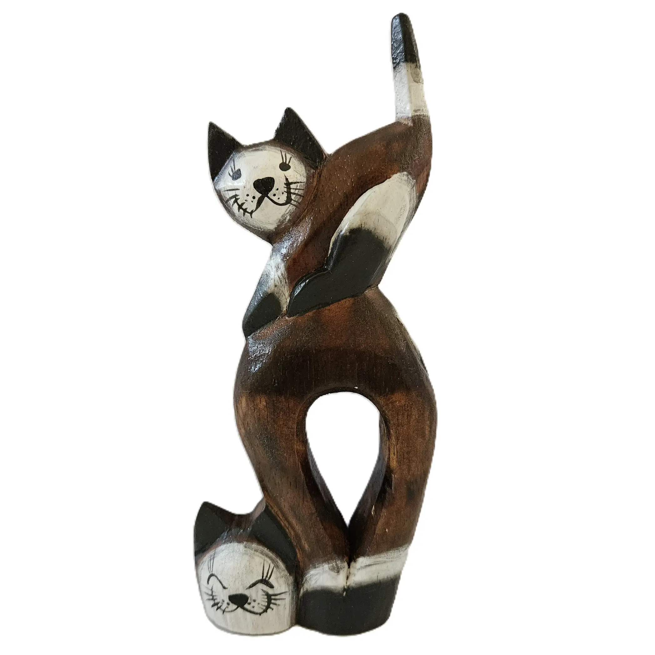 Scultura – Statua Mamma Gatta con Cucciolo in Legno Massello Cm 8x3x18 H