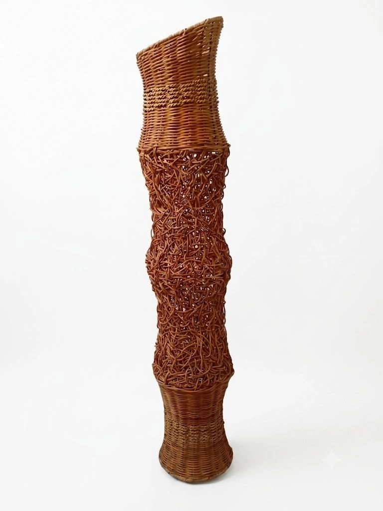 ampada da Terra in Rattan Intrecciato a Mano – H 150 cm, 2 Punti Luce