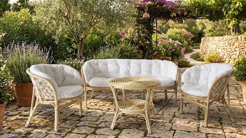Salotto rattan naturale vimini  Bahama Naturale 5 posti