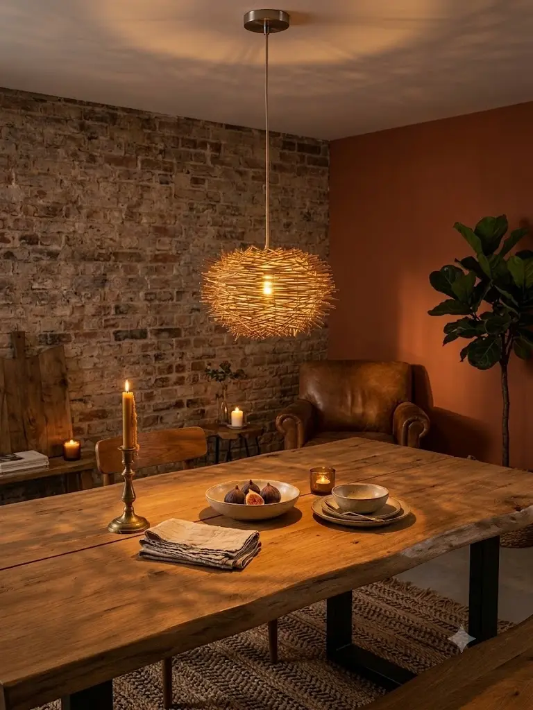 Lampadario a Sospensione in Rattan Effetto Nido Ø 39 cm con Impianto Elettrico