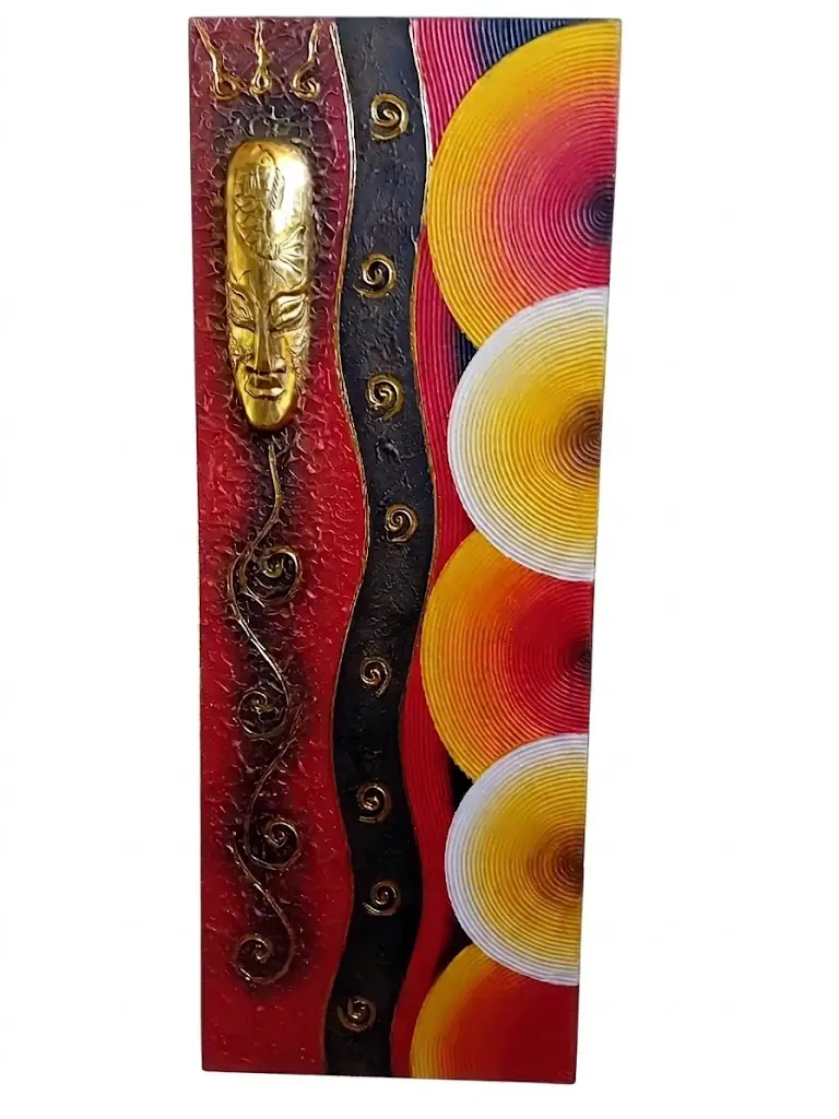Quadro Batik Materico in Rilievo – "Il Custode del Sole" (120x44,5 cm)