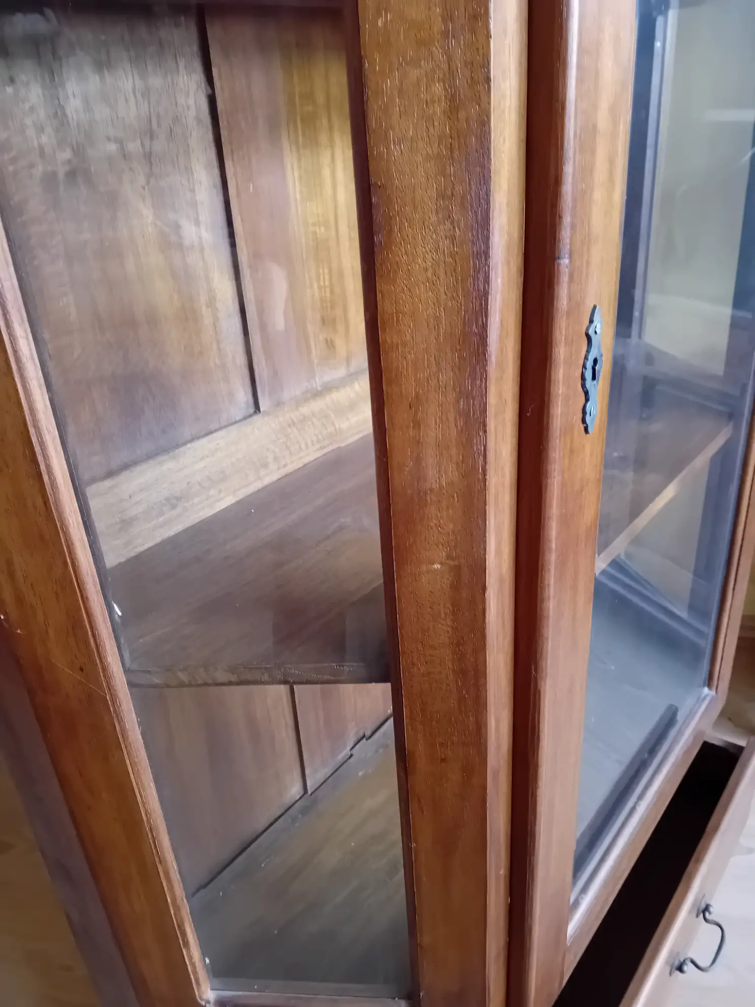 Vetrina Stipa cm 95x36x180h in Legno Massello a 1 Anta con Vetri Laterali e 2 Cassetti - 3