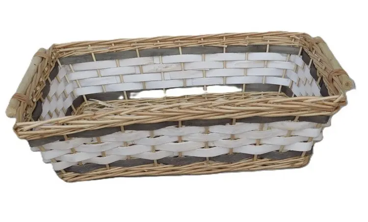 Cesto Natalizio Rettangolare in Vimini Bianco e Grigio cm 60x44x15 H