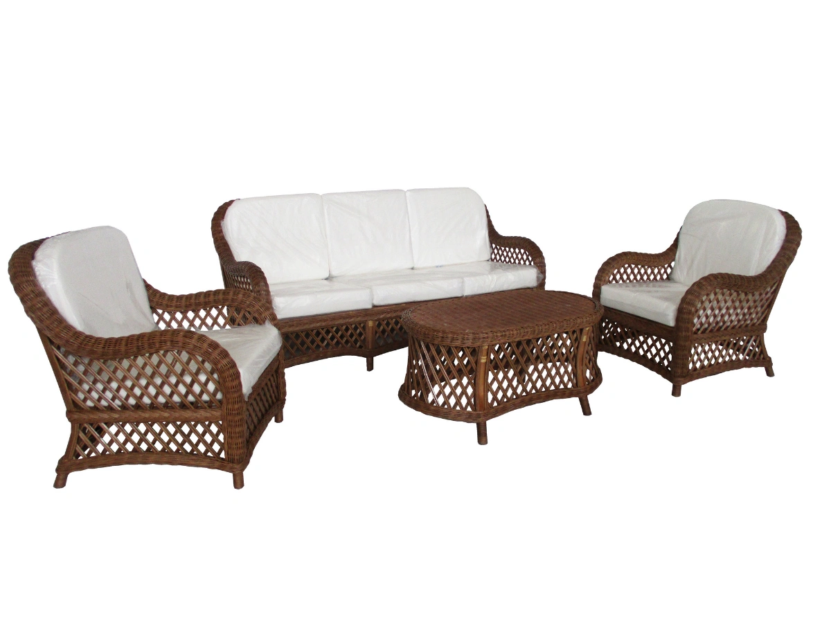 Salotto rattan naturale vimini Crystal Noce 5 posti