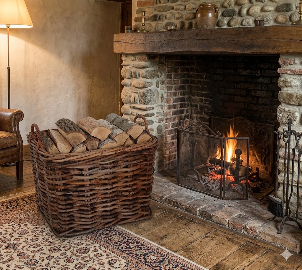 porta legna rettangolare in vimini cm 82x64x67 H con manici cm 74 H