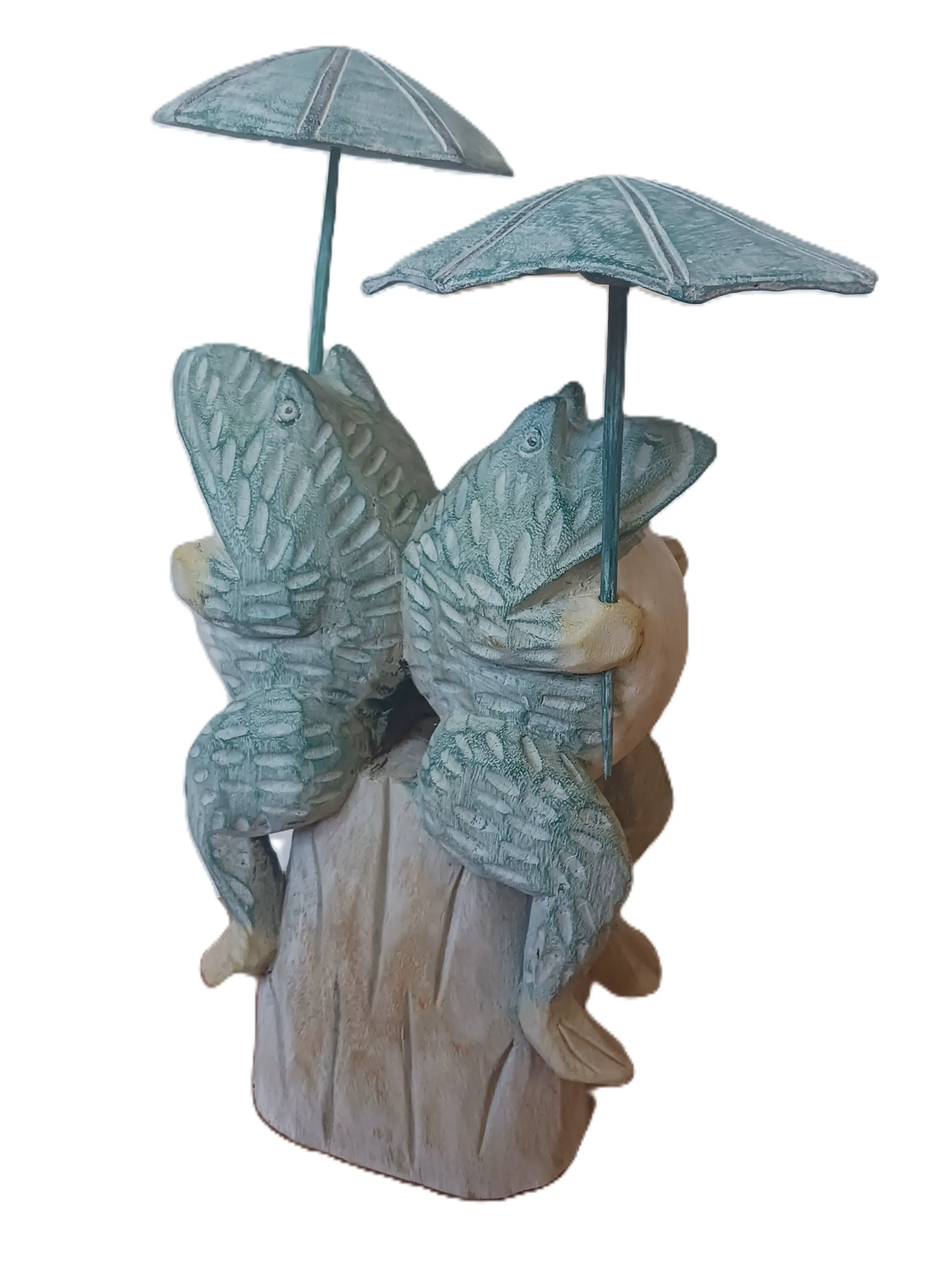Scultura "Rane su Ceppo" – Legno Massello Intagliato a Mano - 3