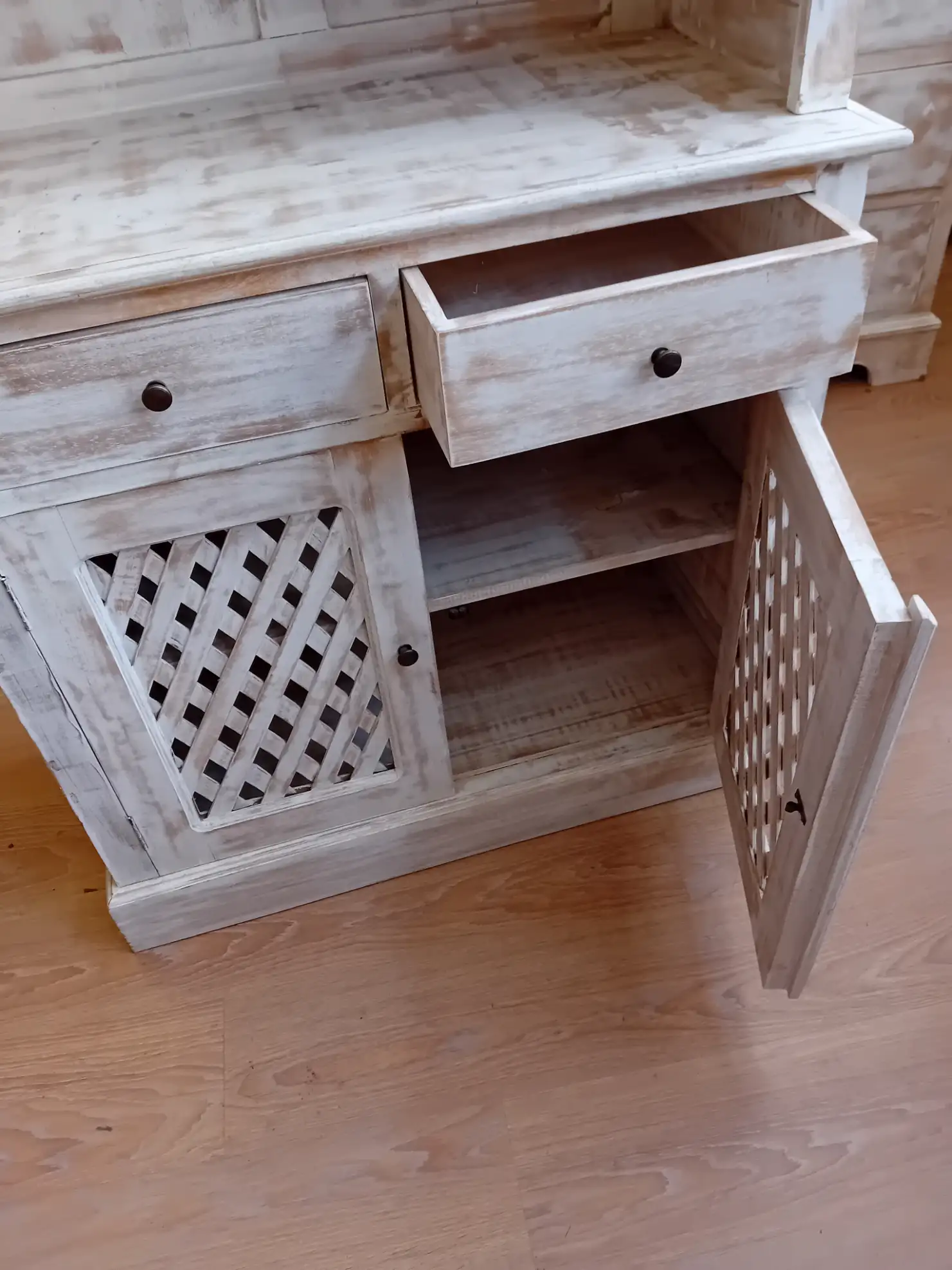 Mobile 90x42h190 cm) Dispensa Shabby Chic Decapato con Antine a Grata - 5