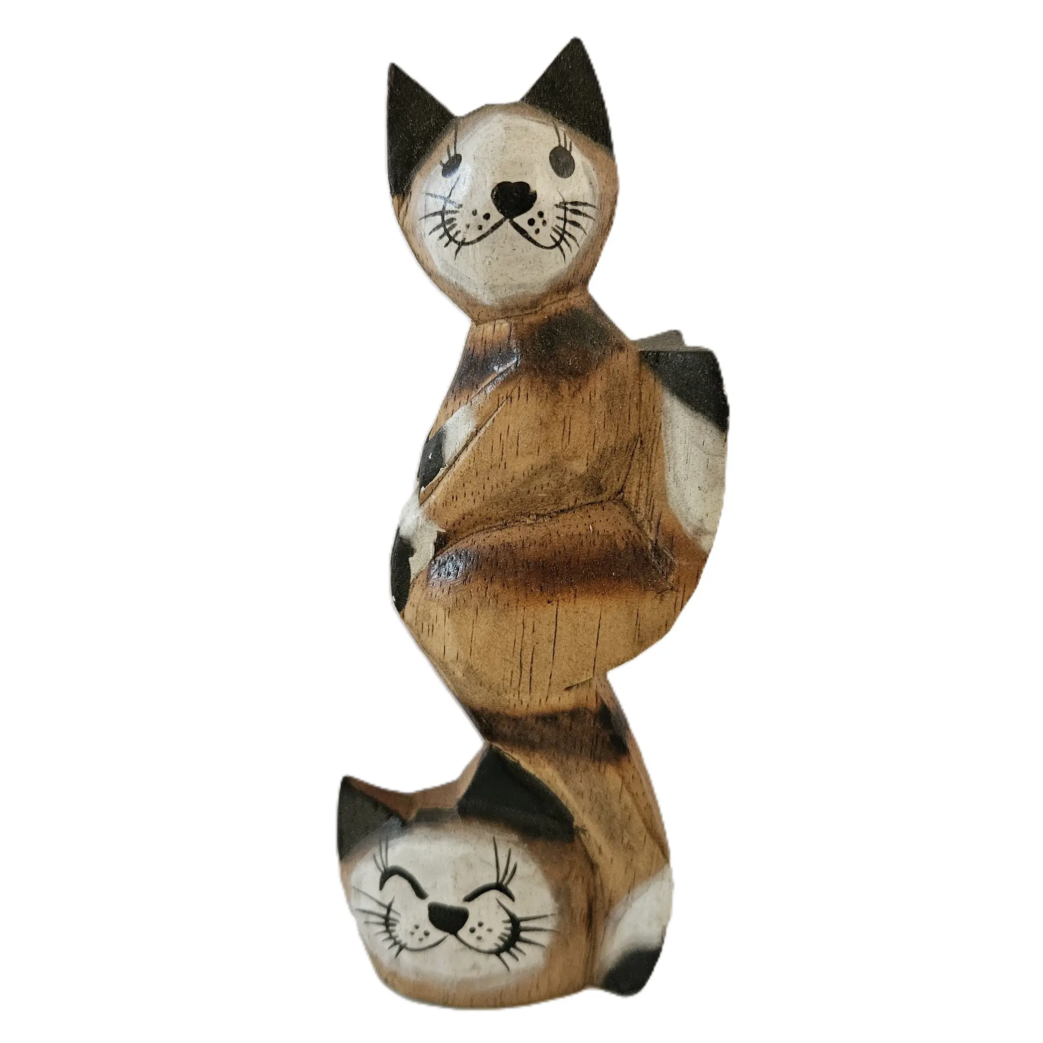 Scultura – Statua Mamma Gatta con Cucciolo in Legno Massello