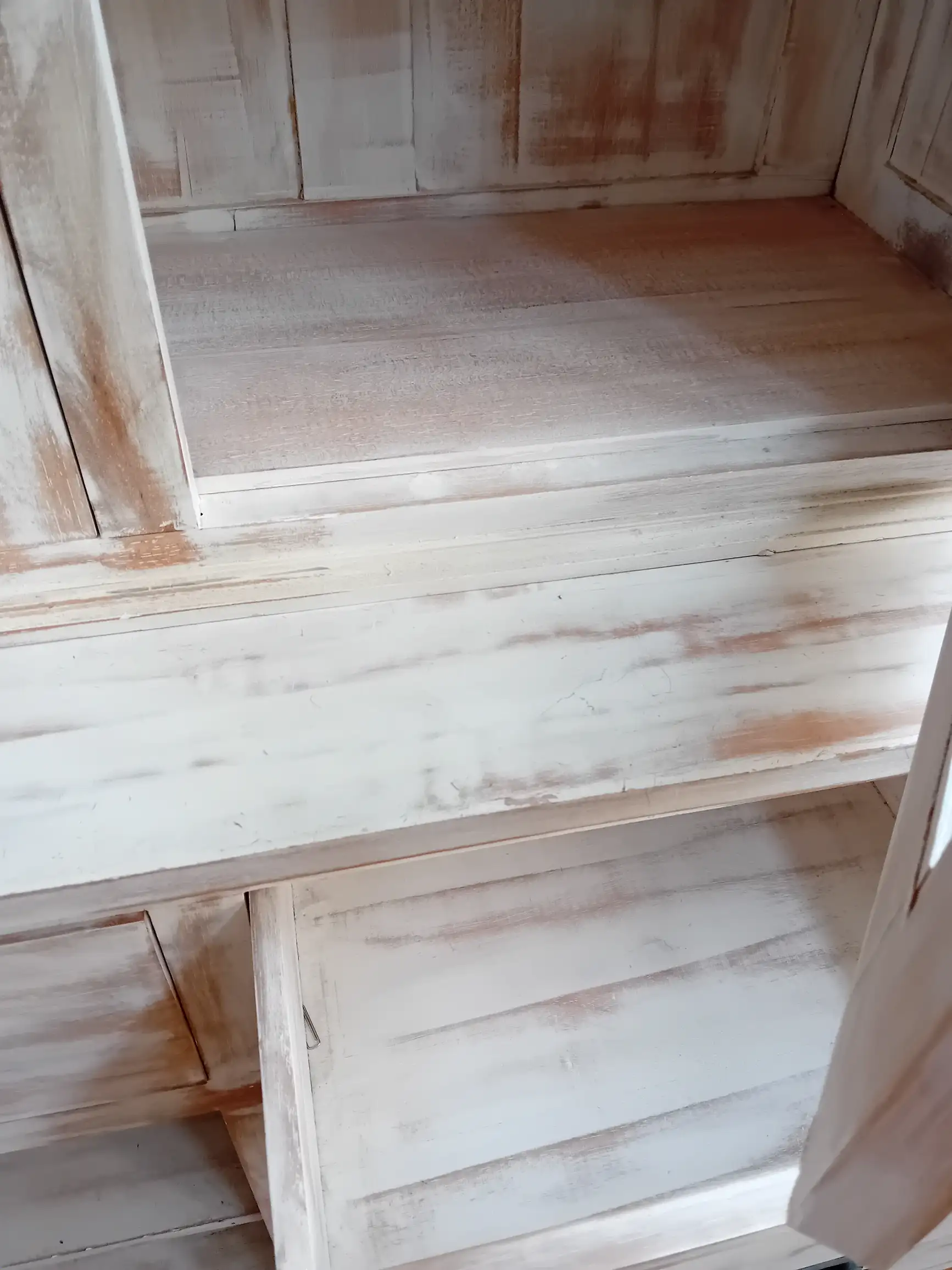 Credenza Vetrina 150x45x205 h cm Rustica Decapata in Legno Massello (2 Pezzi) - 5