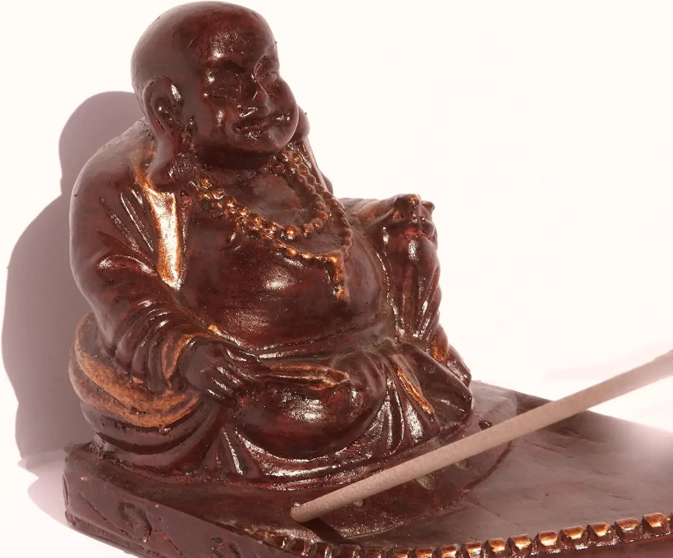 Brucia Incenso a Barca in Pietra con Buddha Ridente – Porta Incenso Artigianale (9x30 cm)