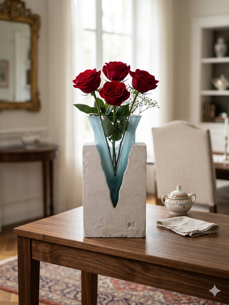 Vaso con base in pietra e cristallo asportabile CM 60 h