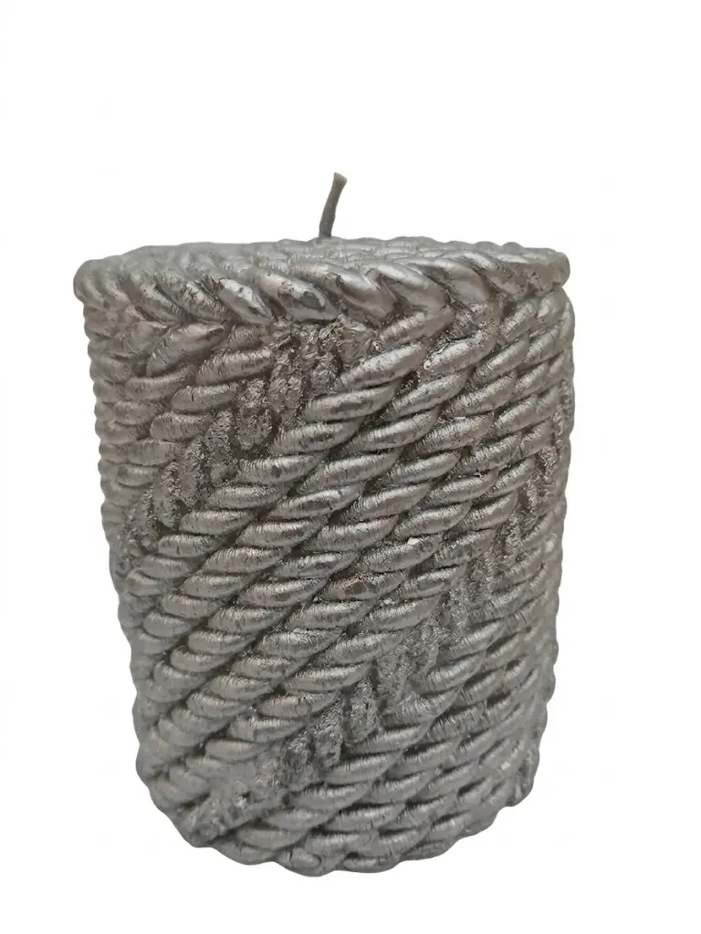 Candela Artigianale Intrecciata Argento (9 x 10 cm)
