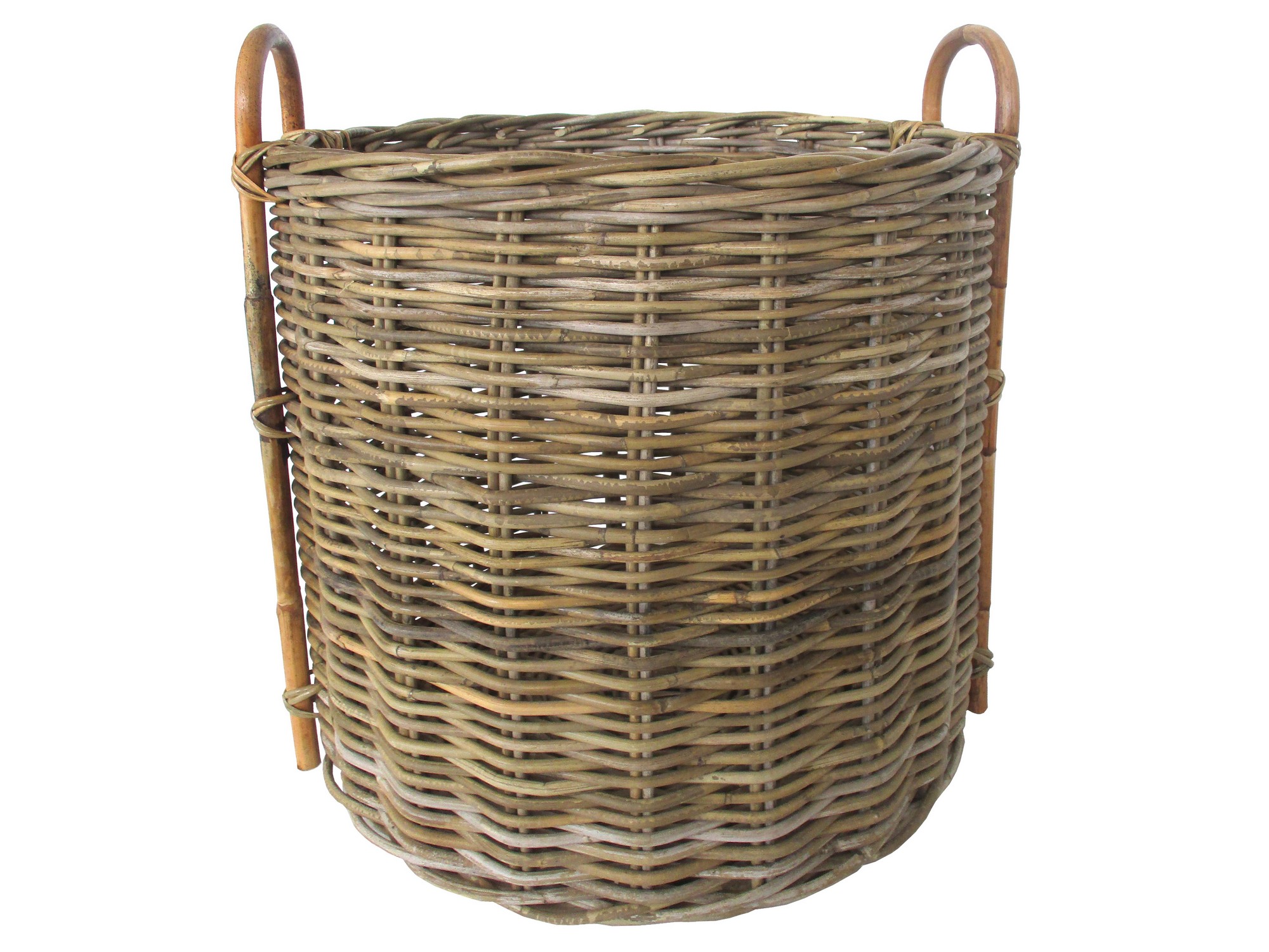 porta legna in vimini  giunco grey cm 60x55 H con manici cm 65 H