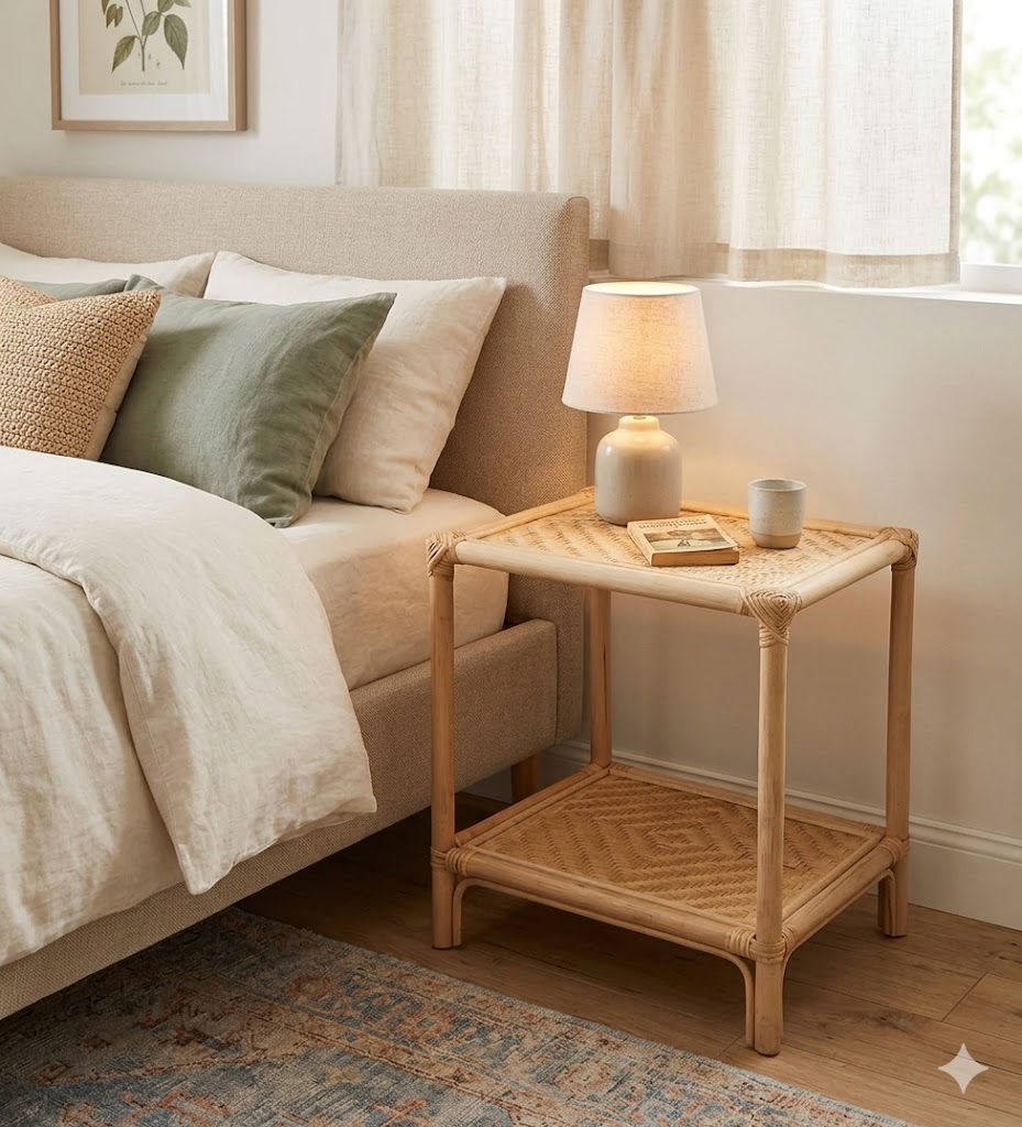 comodino rattan naturale vimini 2 piani