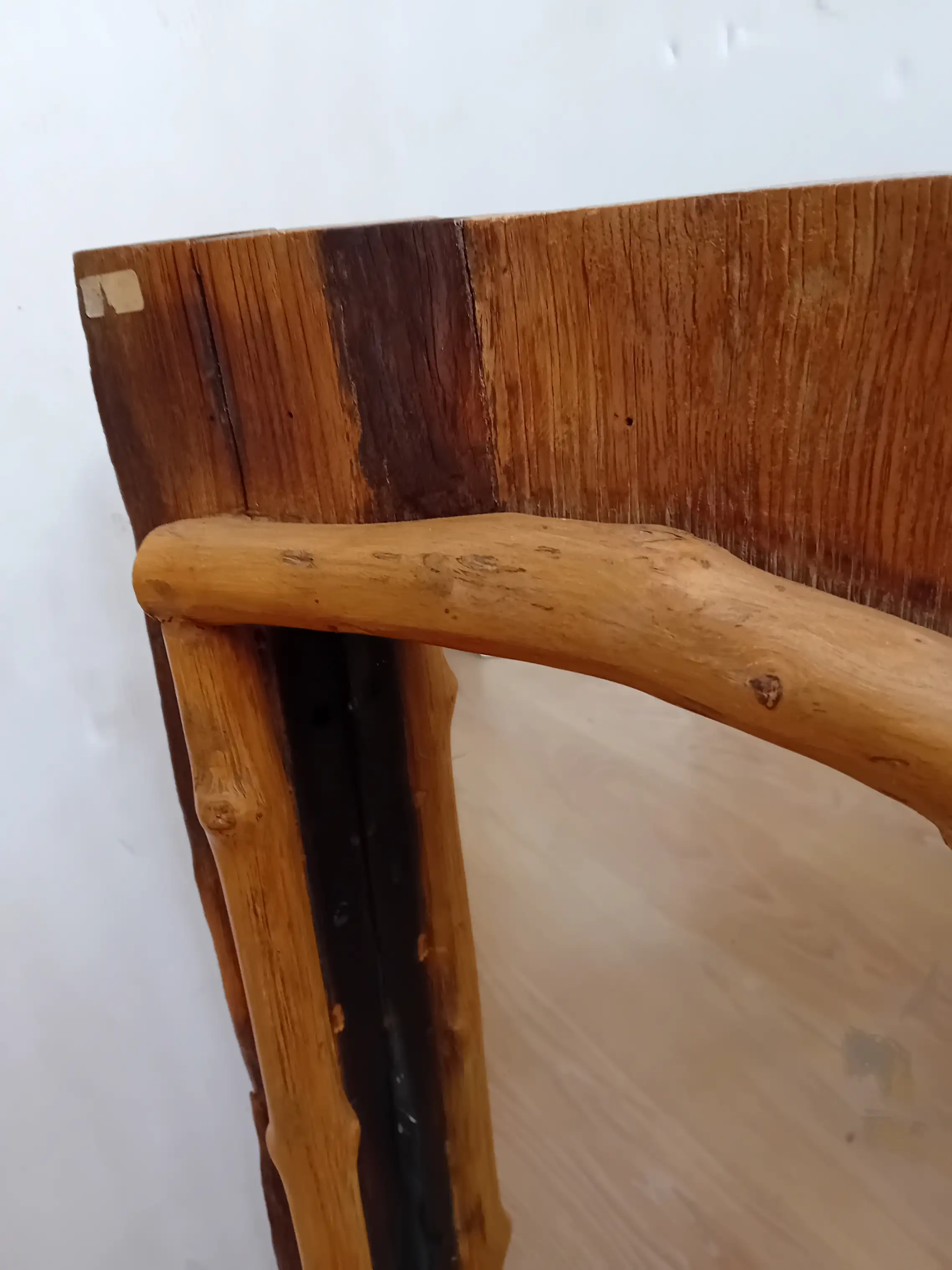 Specchio 37x20x76 cm da Appoggio in Legno Massello Riciclato dal Mare con Dettagli in Rattan - 37x20x76 cm - 4