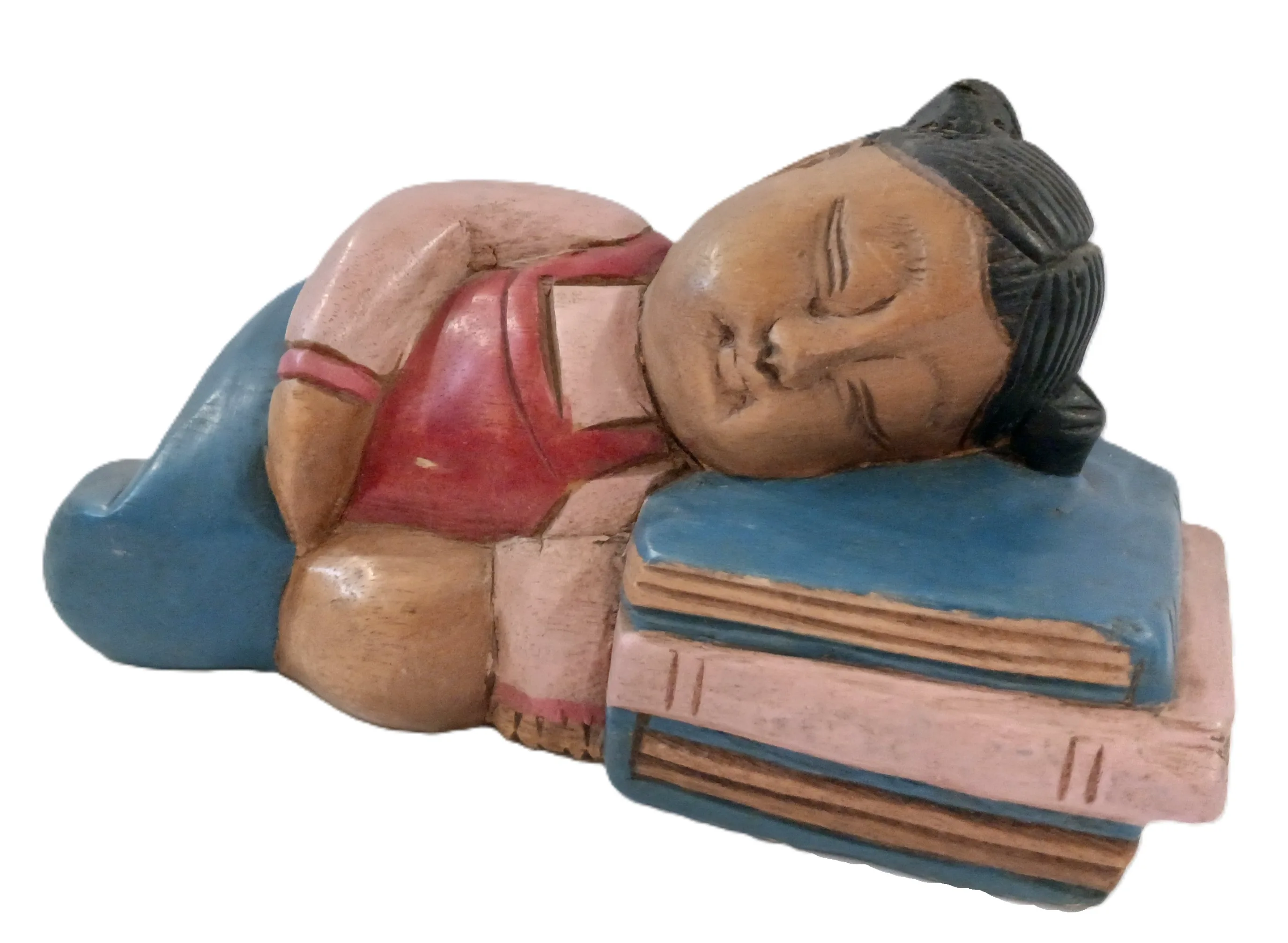 Soprammobile Legno "Sogni d'Inchiostro" – Bambina addormentata sui libri – 25x9,5x12H cm