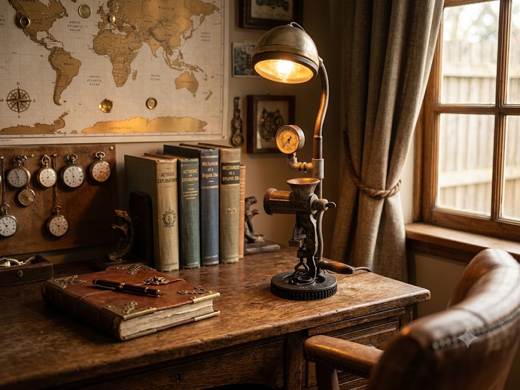 Lampada Industrial Upcycling in Ghisa con Tritacarne d'Epoca e Dettagli Vintage - 5