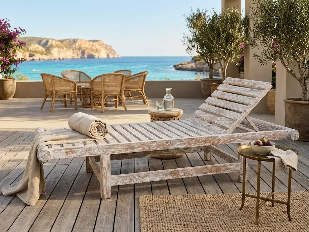 Lettino Prendisole da Giardino in Legno Massello Decapato – Chaise Longue Reclinabile cm 210x71
